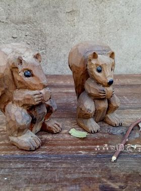 美式乡村实木雕刻可爱风装饰摆件