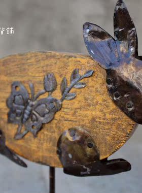 美式乡村风兔子生肖木雕工艺品