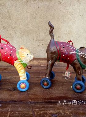 小动物马戏团复古做旧装饰摆件