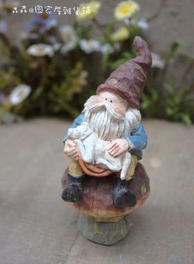 古董雕刻小矮人儿童房家居装饰