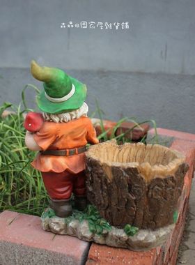 美式乡村风仿真小矮人花盆摆件