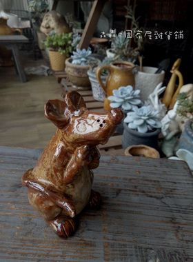陶瓷十二生肖老鼠红色风水工艺品