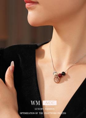 钛钢斑点石锁骨链复古民族风吊坠