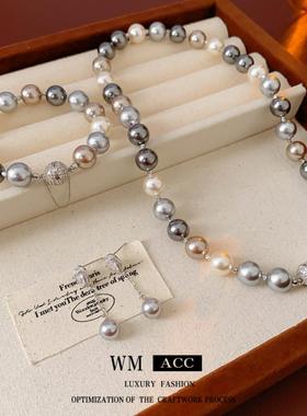 珍珠串珠磁吸项链女轻奢锁骨链