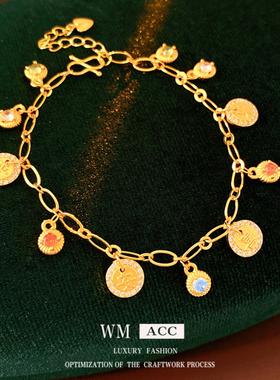 新中式锆石圆形平安喜乐手链轻奢高级感精致手环时尚气质百搭手饰