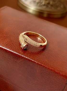 真金电镀锆石爱心开口戒指个性时尚食指戒轻奢高级感手饰