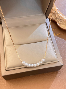 真金电镀淡水珍珠锆石爱心项链时尚轻奢气质锁骨链小众高级感项饰