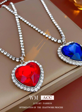 镶钻水滴爱心吊坠轻奢风项链 高级感choker项圈女款通勤颈饰