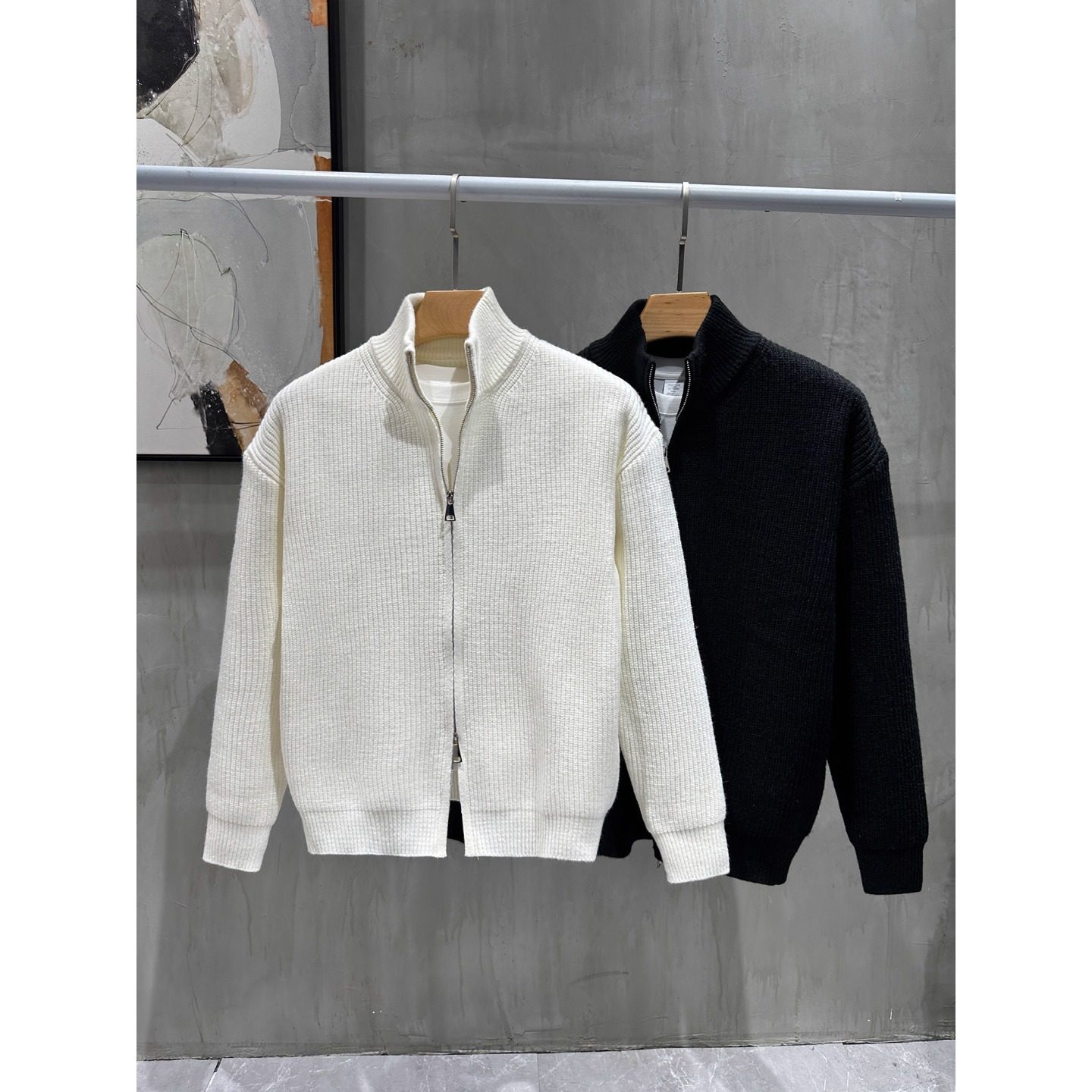 双拉链纯色开衫男针织衫春秋季经典半高领毛衣外套男修身外搭爆款,淘宝优惠券,粉丝福利购,淘宝优惠卷