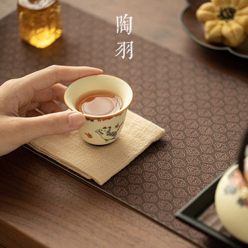 手绘猫咪反口杯主人杯复古家用功夫茶杯中式陶瓷闻香杯品茗杯单杯 - 图2