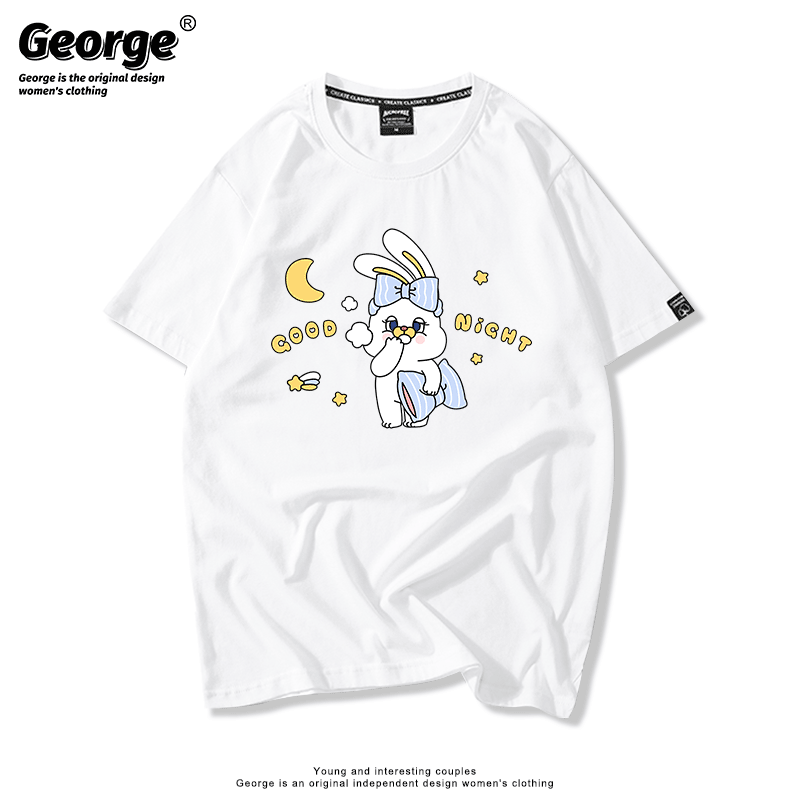 2021新款短袖兔女郎卡通晚安粉t恤 乔治甲克车T恤