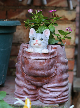 园艺树脂小猫多肉植物花盆摆件
