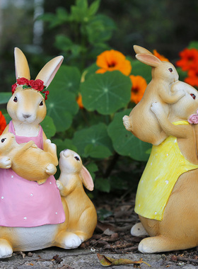 园艺小动物可爱风树脂兔子摆件