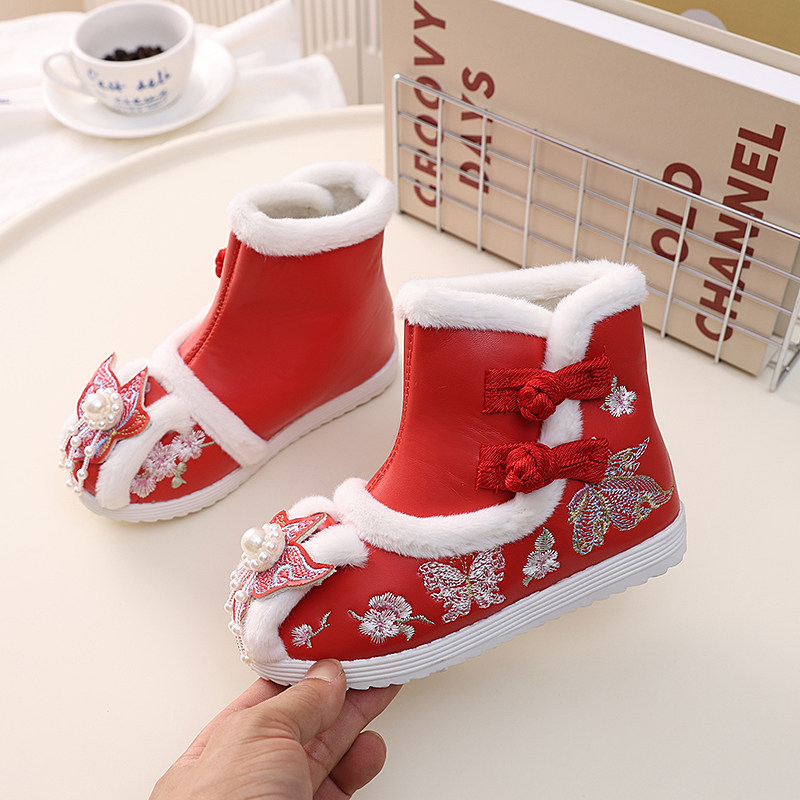 儿童加绒汉服鞋子女童秋冬棉靴马面裙绣花鞋中国风鞋新中式拜年鞋,淘宝优惠券,粉丝福利购,淘宝优惠卷