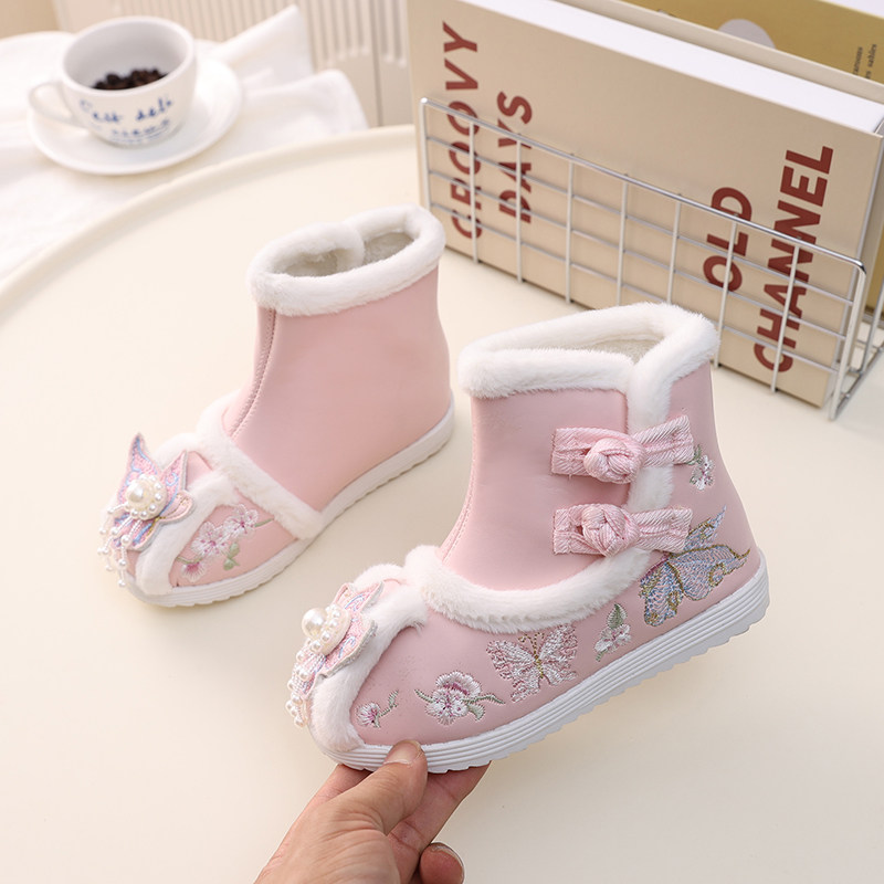 儿童加绒汉服鞋子女童秋冬棉靴马面裙绣花鞋中国风鞋新中式拜年鞋,淘宝优惠券,粉丝福利购,淘宝优惠卷