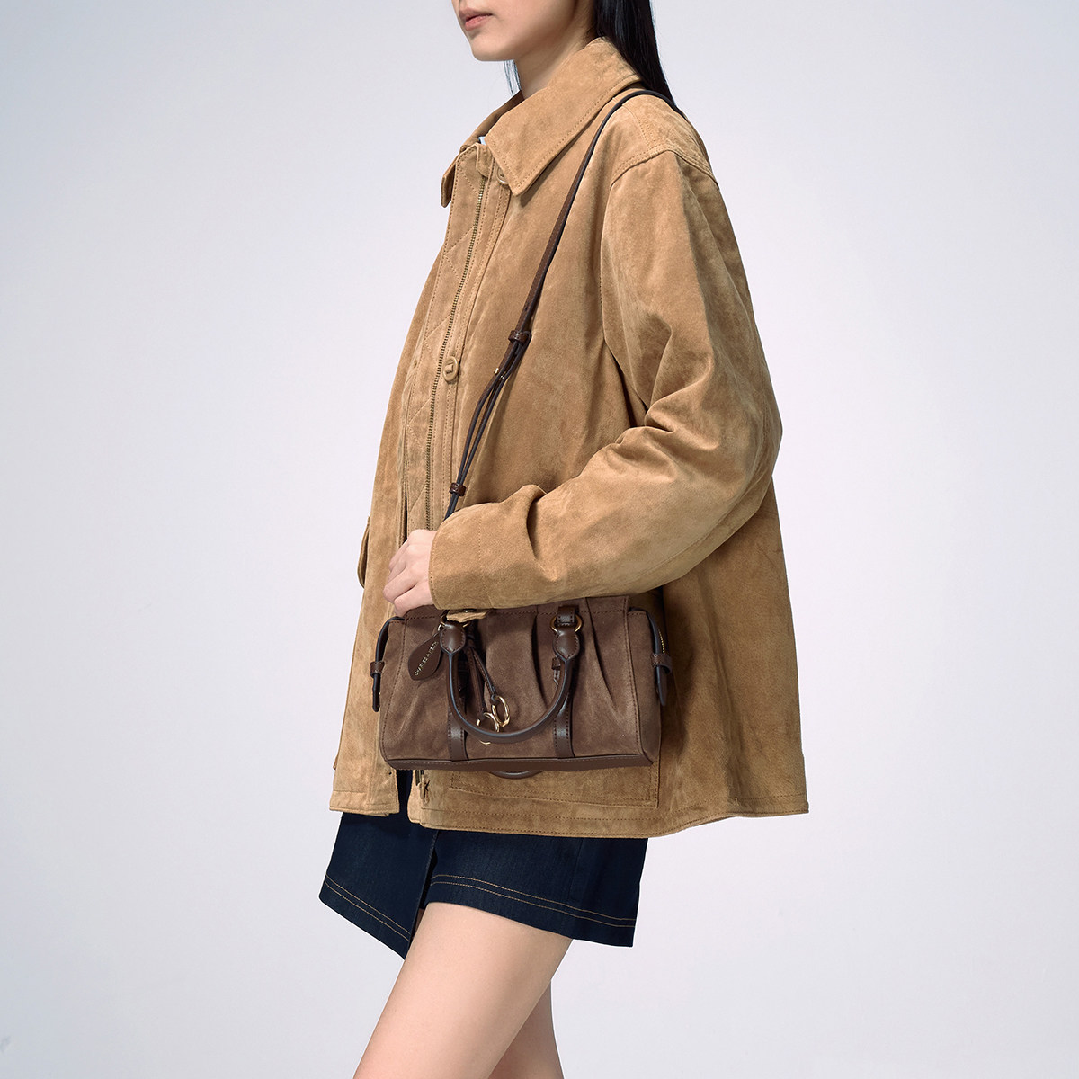 CHARLES&KEITH25冬新款CK2-30671820-1复古绒面小方包波士顿包,淘宝优惠券,粉丝福利购,淘宝优惠卷