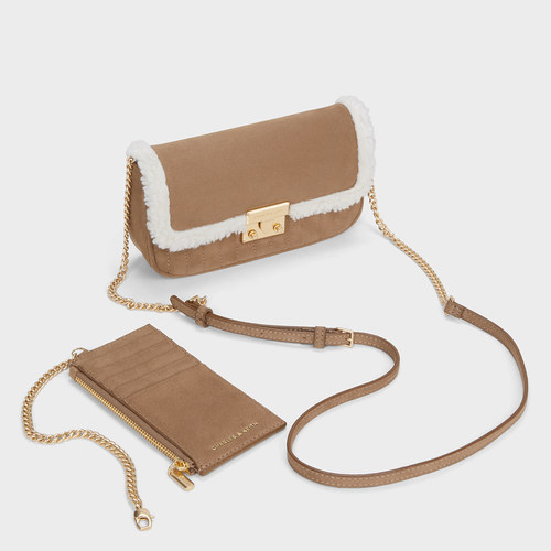 CHARLES&KEITH秋女包CK2-00701520-1金属扣饰子母单肩毛绒小方包 - 图0