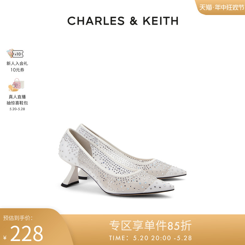 CHARLES&KEITH春夏女鞋SL1-60920051-A女士半宝石网纱高跟鞋婚鞋 - 图0