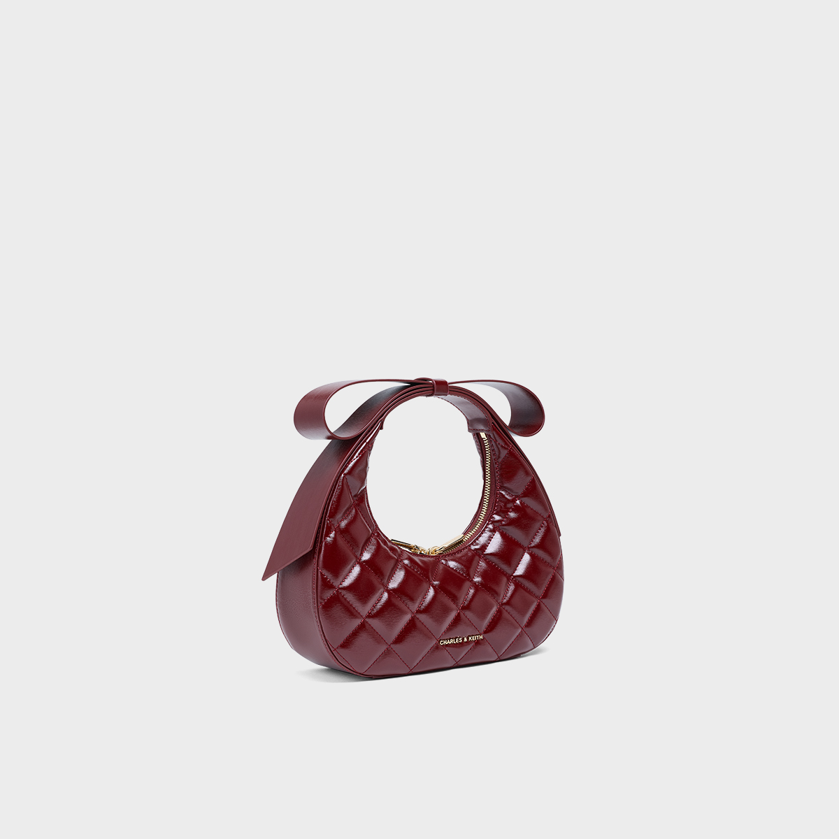 CHARLES&KEITH25冬新款CK2-40701603-A菱格蝴蝶结手提新月包婚包 - 图0