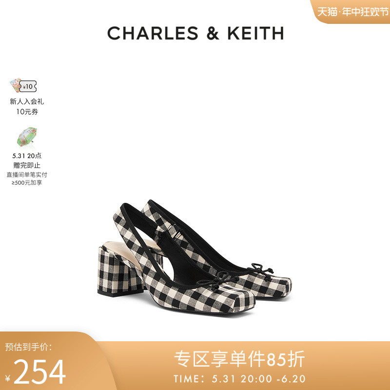 【618折扣】CHARLES＆KEITH夏女鞋CK1-61720138复古格纹方头凉鞋