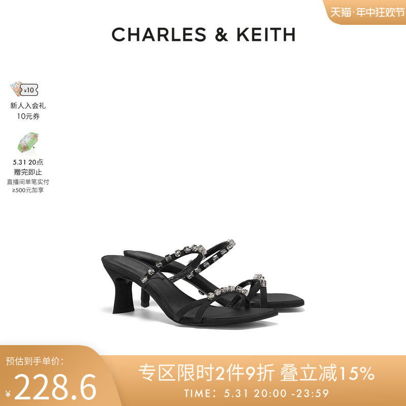 CHARLES＆KEITH春夏女鞋SL1-60280411女士半宝石饰露趾高跟凉鞋女-图0