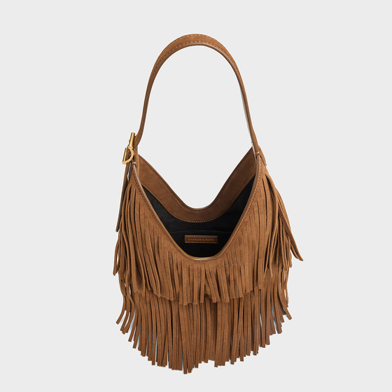 CHARLES&KEITH spring women's bag CK2-40271683-1 retro imitation suede tassel underarm saddle bag