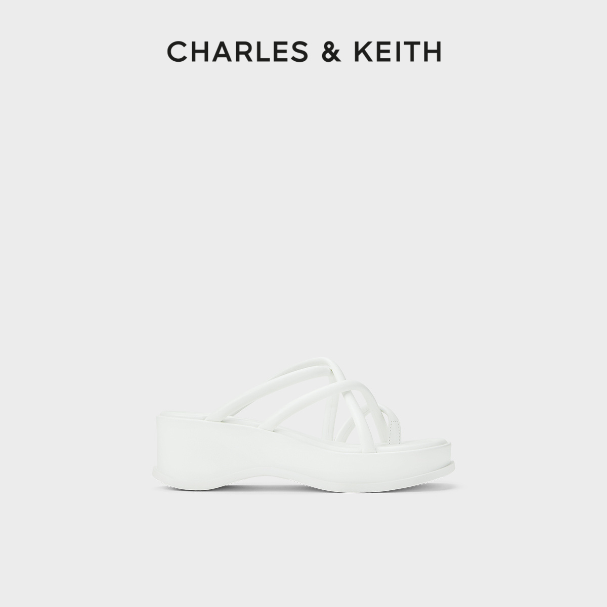 CHARLES&KEITH24春夏新款CK1-80580142厚底拖鞋交叉带凉鞋女外穿-图0