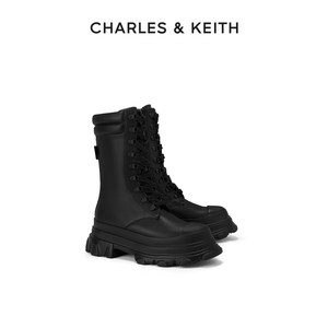 CHARLES＆KEITH秋冬女靴CK1-90580161女士厚底系带中筒马丁靴女鞋