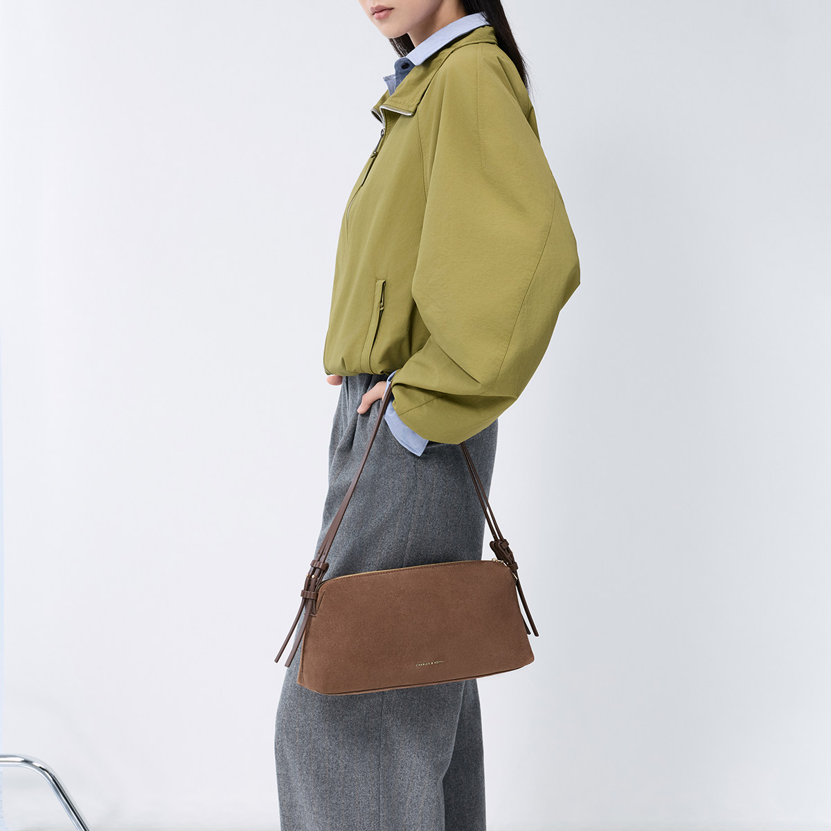 CHARLES&KEITH25冬新款CK2-20671810-1双肩带简约仿麂皮腋下包女,淘宝优惠券,粉丝福利购,淘宝优惠卷