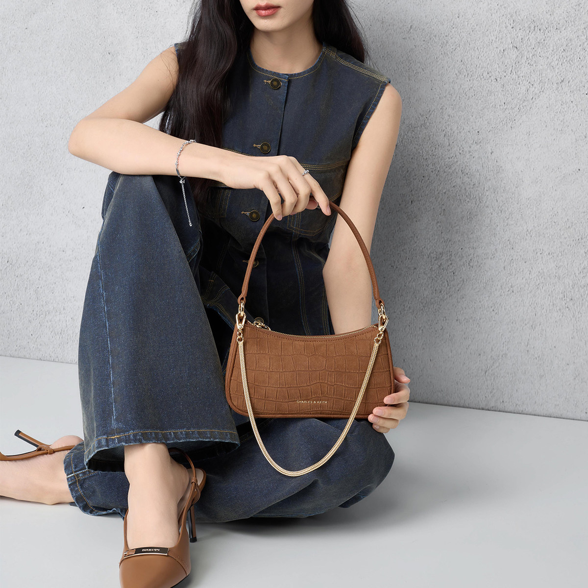 CHARLES&KEITH26春新款CK2-80151362-C鳄鱼纹单肩腋下包斜挎包女,淘宝优惠券,粉丝福利购,淘宝优惠卷