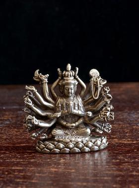 精致好看的千手观音复古供奉实心白铜迷你小摆件观音菩萨微雕工艺