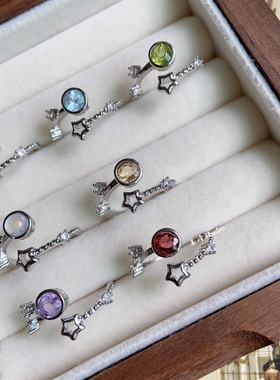 末泽 开口戒指百搭精致彩宝水晶托帕石橄榄紫水晶ins小众高级饰品