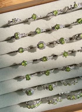 末泽［橄榄石合集5］天然彩宝水晶戒指ins小众清新绿色饰品活口