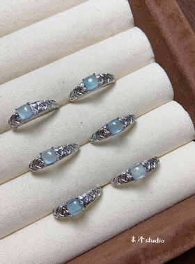 末泽 天然海蓝宝戒指女款可调节小众ins清新精致轻奢时尚水晶饰品