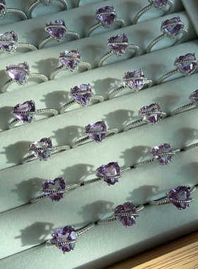 末泽 天然水晶紫水晶戒指爱心个性轻奢ins小众戒指饰品精致时尚