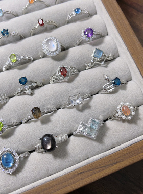 末泽 氛围感精致彩宝天然水晶ins戒指饰品橄榄石榴石海蓝宝6.11