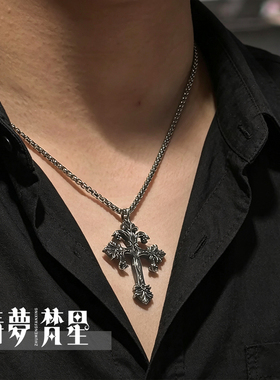 925纯银复古十字架暗黑锁骨链