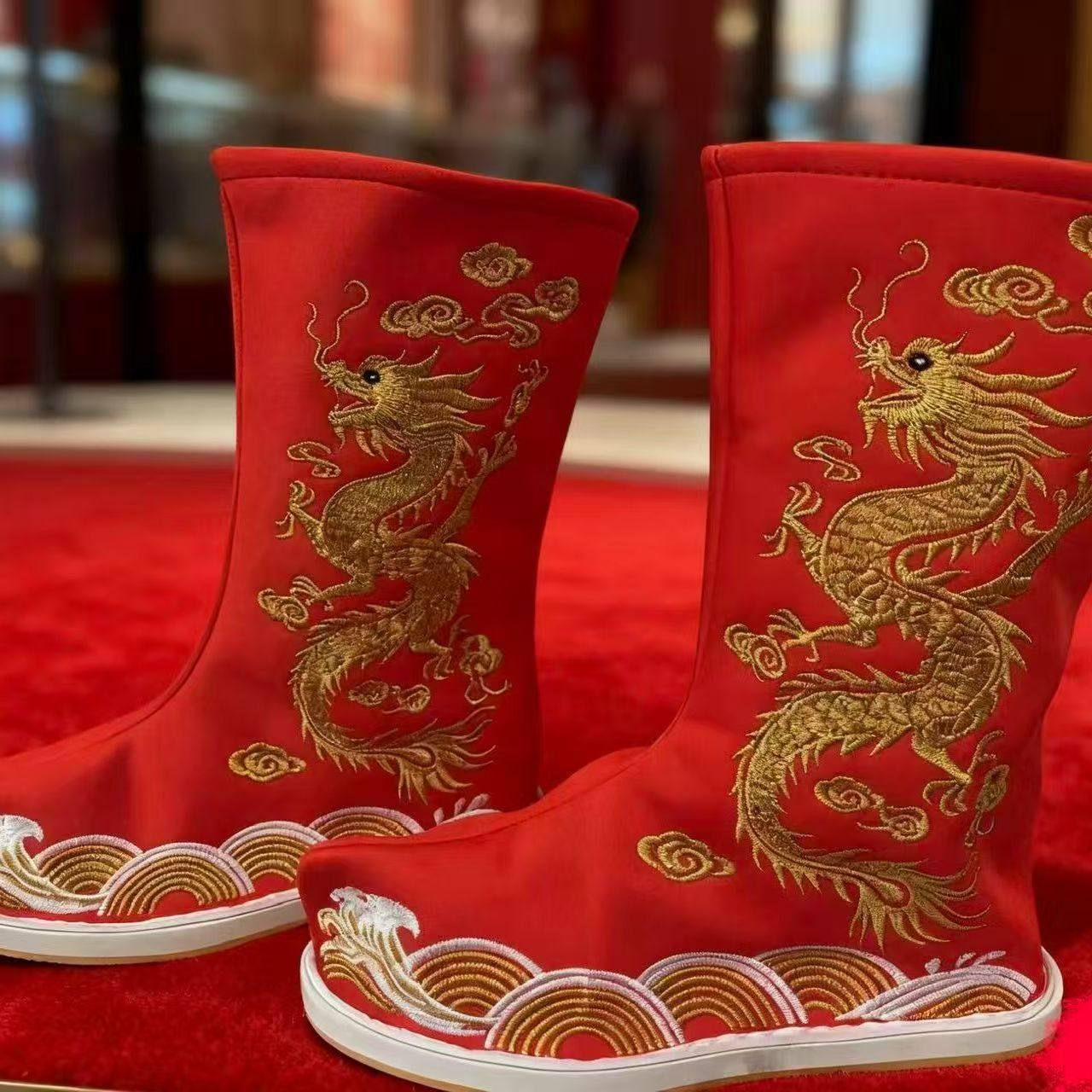 古装汉服婚鞋伴郎伴娘靴子中国风龙凤吉祥靴cos官兵摄影古装靴子,淘宝优惠券,粉丝福利购,淘宝优惠卷