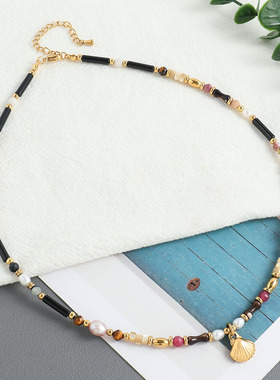 英国cherry kitty咖色小众百搭设计感深秋石手工串珠项链时尚