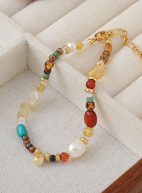 英国cherry kitty原创设计民族风彩色石手链女玛瑙高级感复古