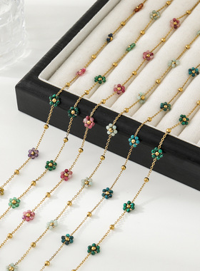英国cherry kitty夏季小清新少女花朵项链小众设计款波西米亚