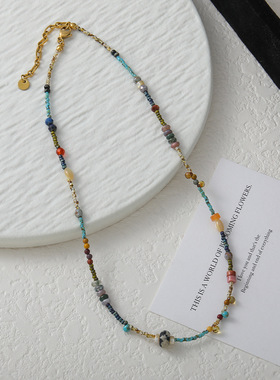 英国cherry kitty原创复古手作青蓝色石头锁骨链小众精致民族