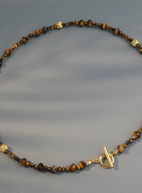 英国cherry kitty虎眼石不规则串珠项链美拉德配饰小众复古锁骨