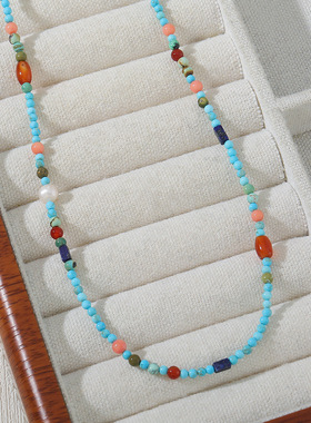 英国cherry kitty自然系列松石蓝色多巴胺石串珠项链彩色锁骨