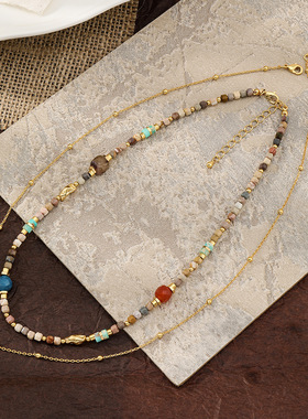 英国Cherry Kitty复古红宝石吊坠碧玺项链女款小众锁骨链串珠