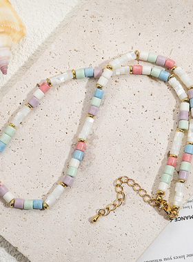 英国cherry kitty日系浅色系彩色母贝串珠锁骨链项链欧美小众