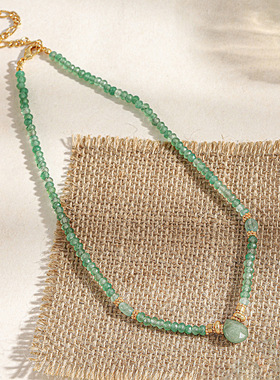 英国cherry kitty新中式绿东陵石手工串珠项链女隔珠水滴设计感