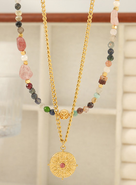 英国cherry kitty粉色淡水珍珠彩色多宝石串珠项链气质轻奢复古