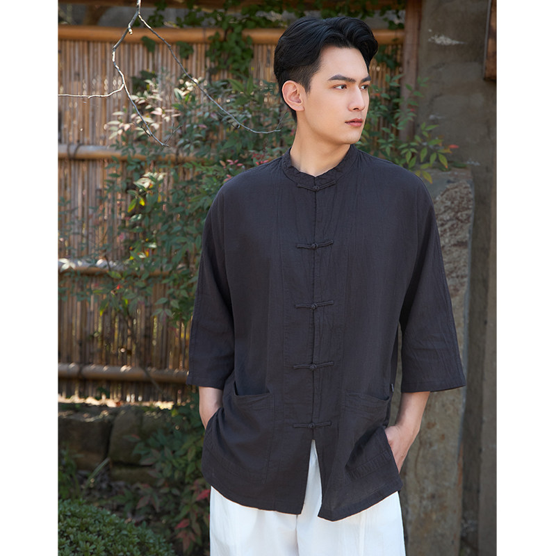 【照本堂】2025夏季新款棉麻上衣衬衫男五盘扣亚麻40支衬衣M1901,淘宝优惠券,粉丝福利购,淘宝优惠卷