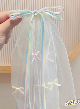 小女孩甜美生日花童穿搭头纱发夹